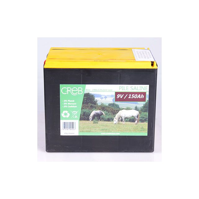 PILE SALINE CLOTURE  9V/150AH/ COUVRE DE  55AH A 150AH